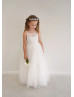 Ivory Lace Tulle Tie Back Flower Girl Dress